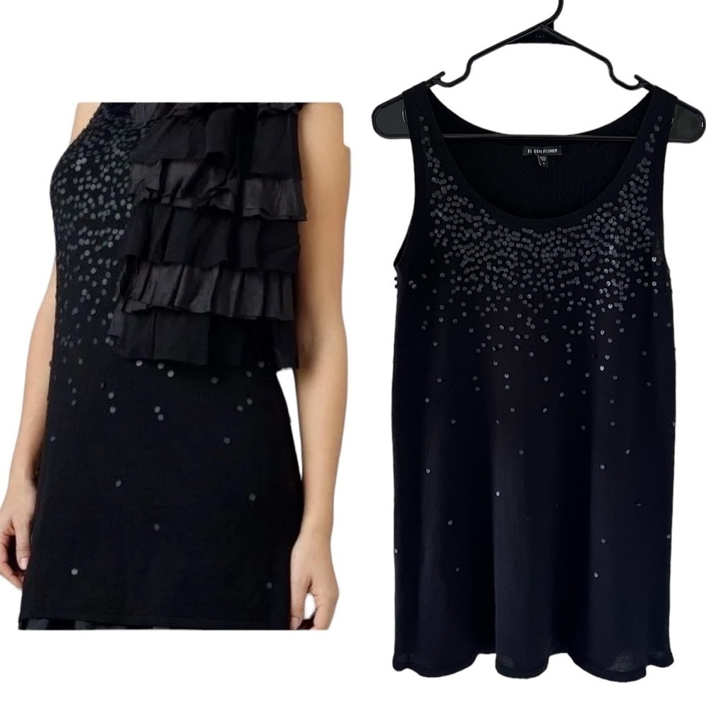 Eileen Fisher Black Sequin 100% Merino Wool Tunic
